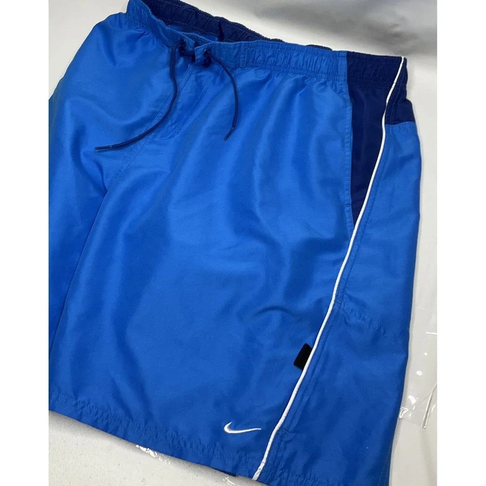 Nike Swim Trunks Mens 2XL Board Shorts Mesh Lined Blue Swoosh Pockets Bathing